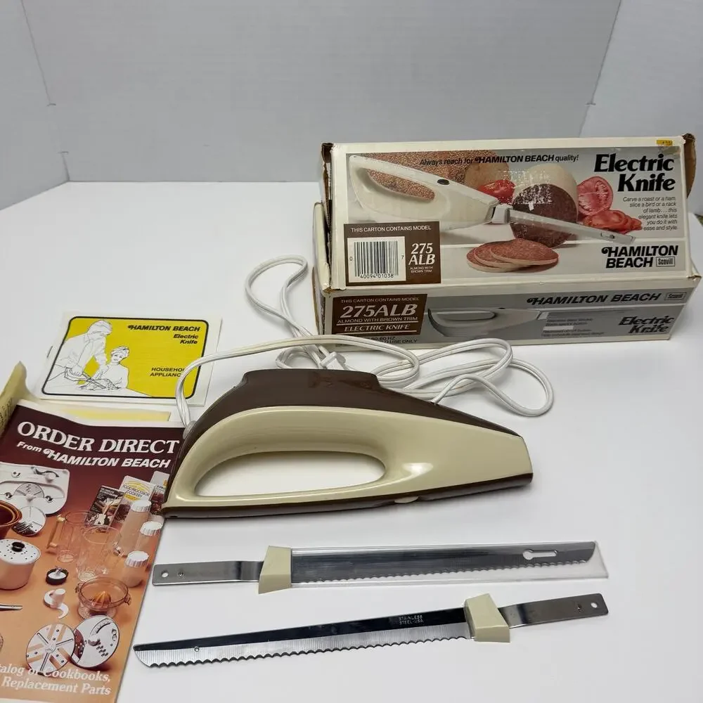 VTG Hamilton Beach 275ALB Electric Knife Almond Brown w Box Blades Retro Kitchen